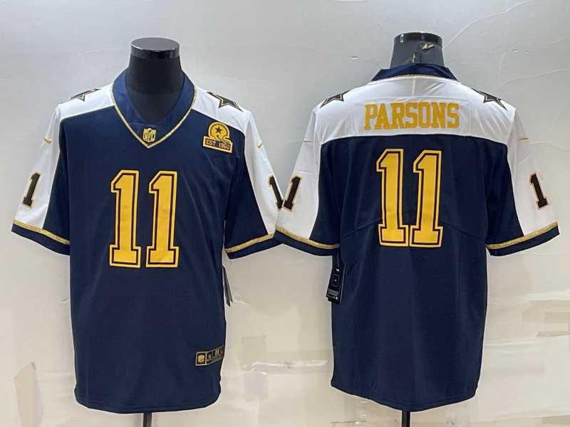 Mens Dallas Cowboys #11 Micah Parsons Navy Gold Edition With 1960 Patch Limited Stitched Football Jersey